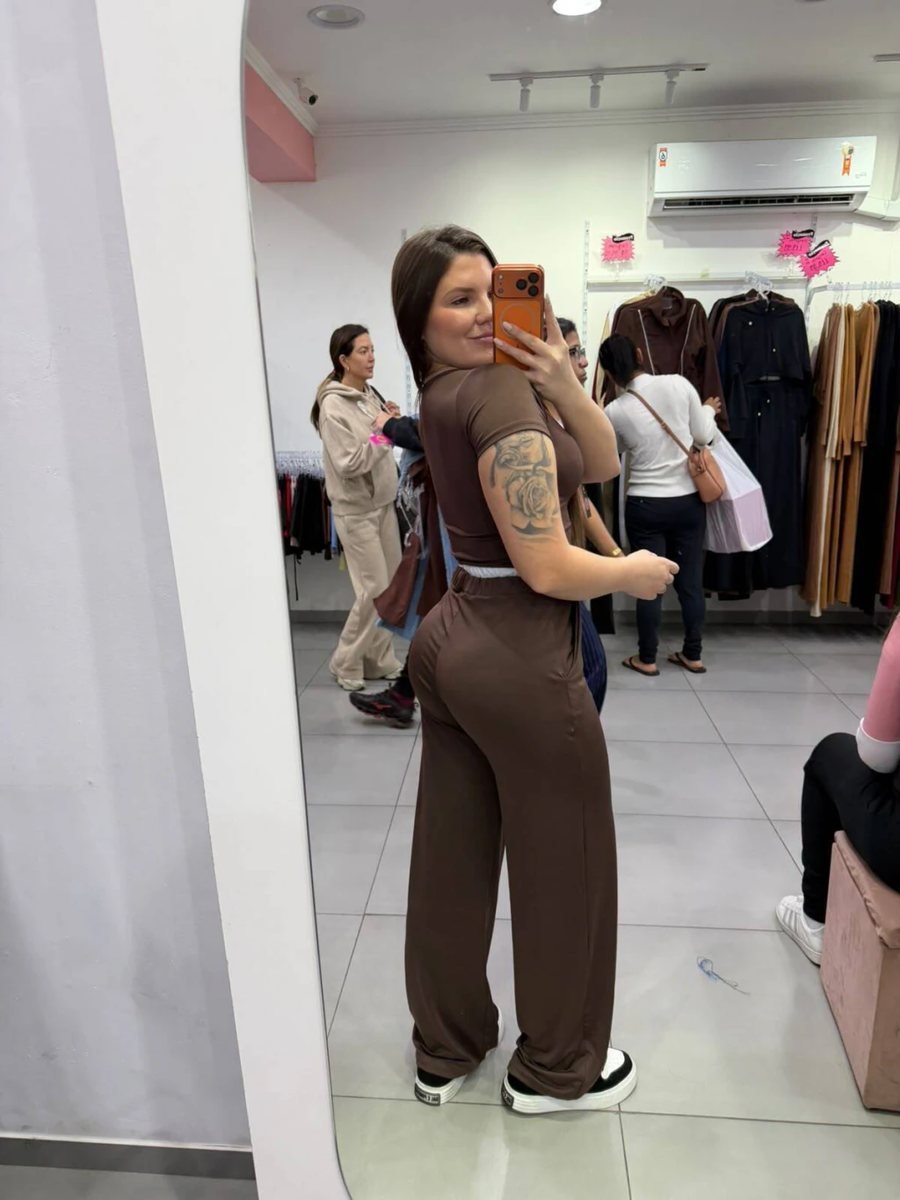 Conjunto Suplex Milani Com Cropped Manga Curta Marrom, foto 2