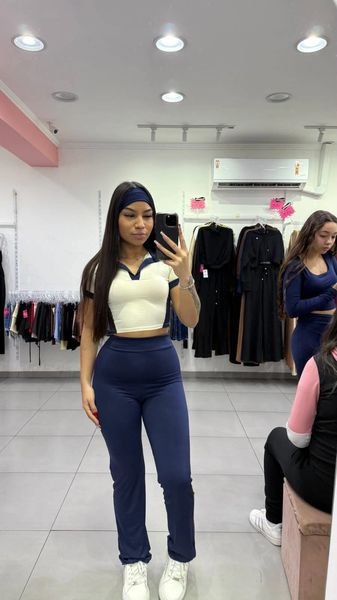 Conjunto Suplex Cropped e Calça + Faixa Azul Forte