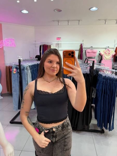 Blusa Poliamida Maysa Detalhes Em Renda Preto