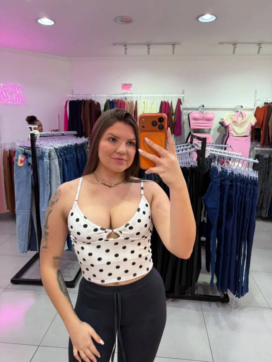Cropped Poá Alça Fina Branco