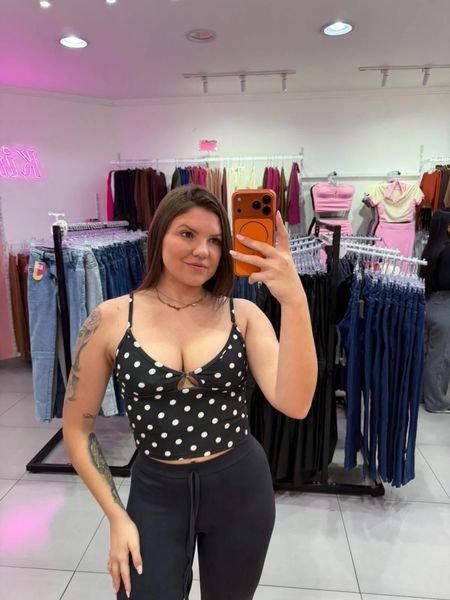 Cropped Poá Alça Fina Preto