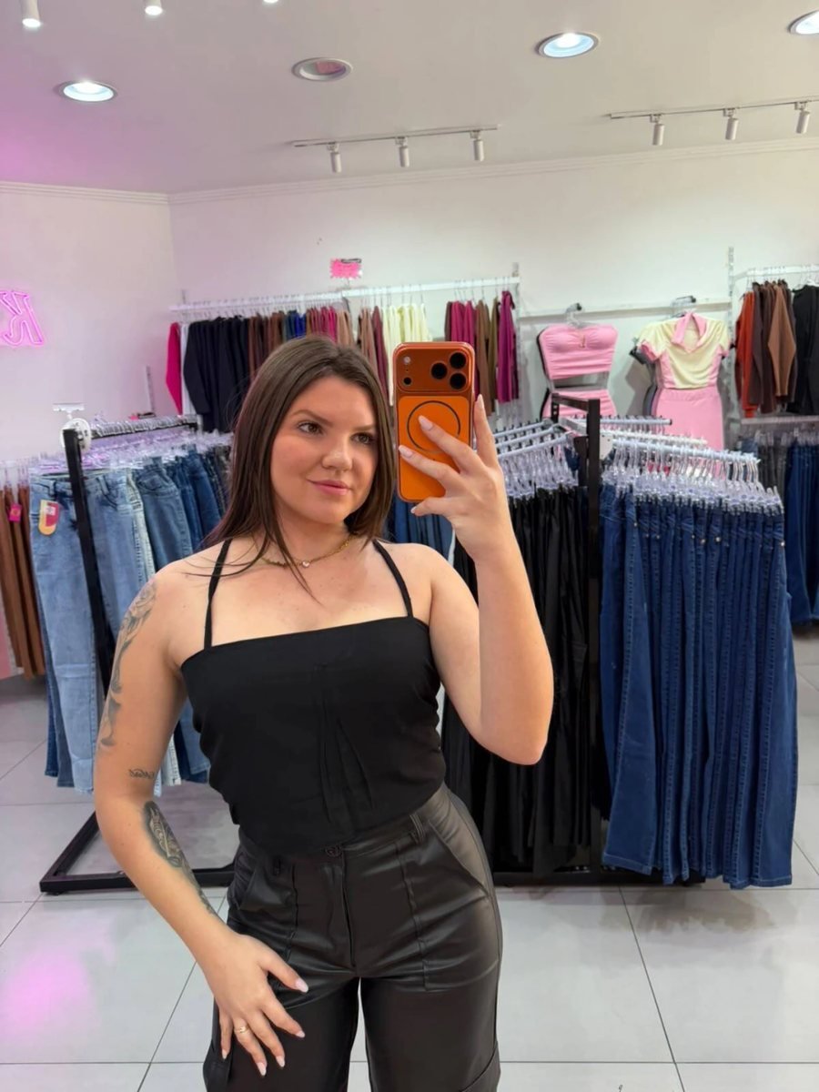Cropped Viscose Alça Fina E Amarração Nas Costas Preto