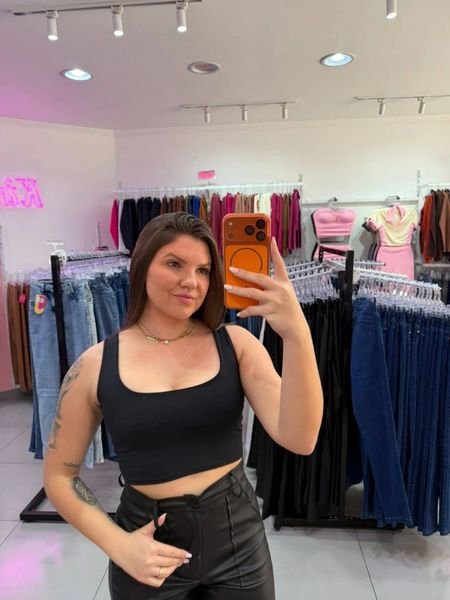 Cropped Suplex Gola Quadrada Alça Grossa All Black