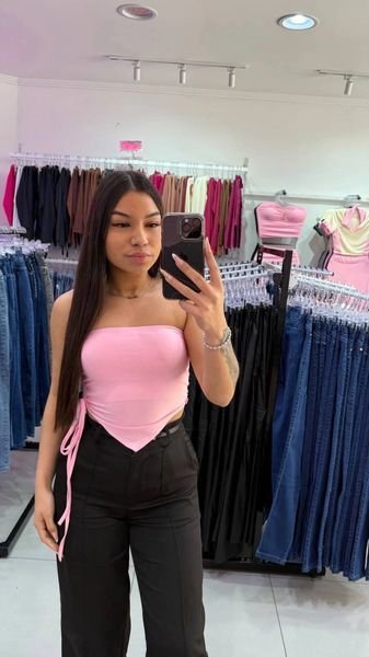 Cropped Drapeado Com Corda No Lado Rosa
