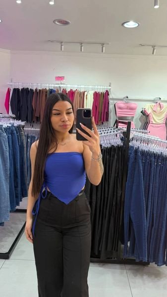 Cropped Drapeado Com Corda No Lado Azul Forte