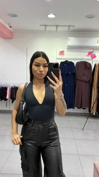 Body Poliamida Amarração Twist Glamour Preto