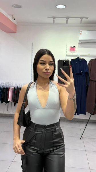 Body Poliamida Amarração Twist Glamour Cinza