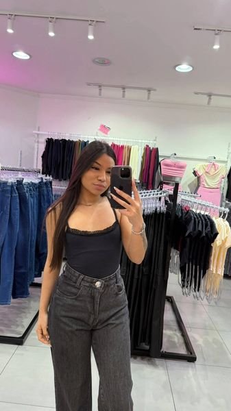 Body Alça Fina Renda Delicada Preto