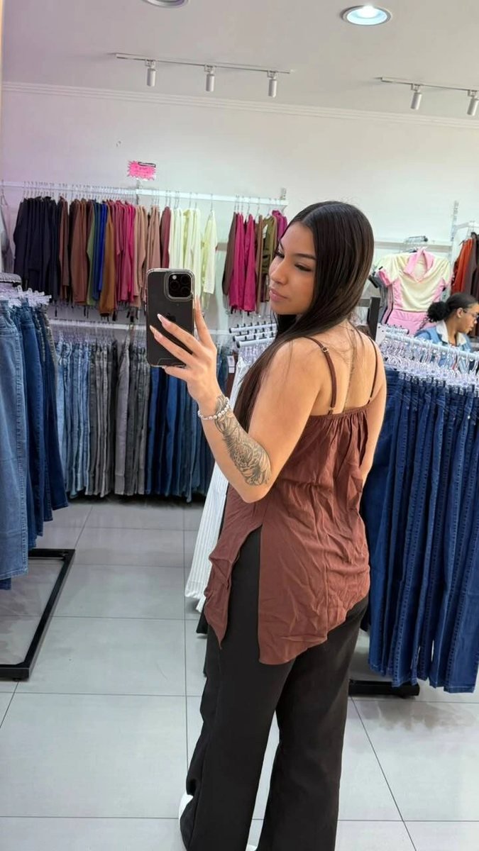 Blusa Alça Fina Babado Elegance Marrom, foto 2