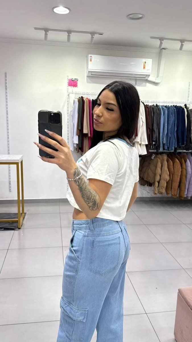 T-shirt Curta Los Angeles Branca Com Escrita Azul e Gola Azul, foto 2