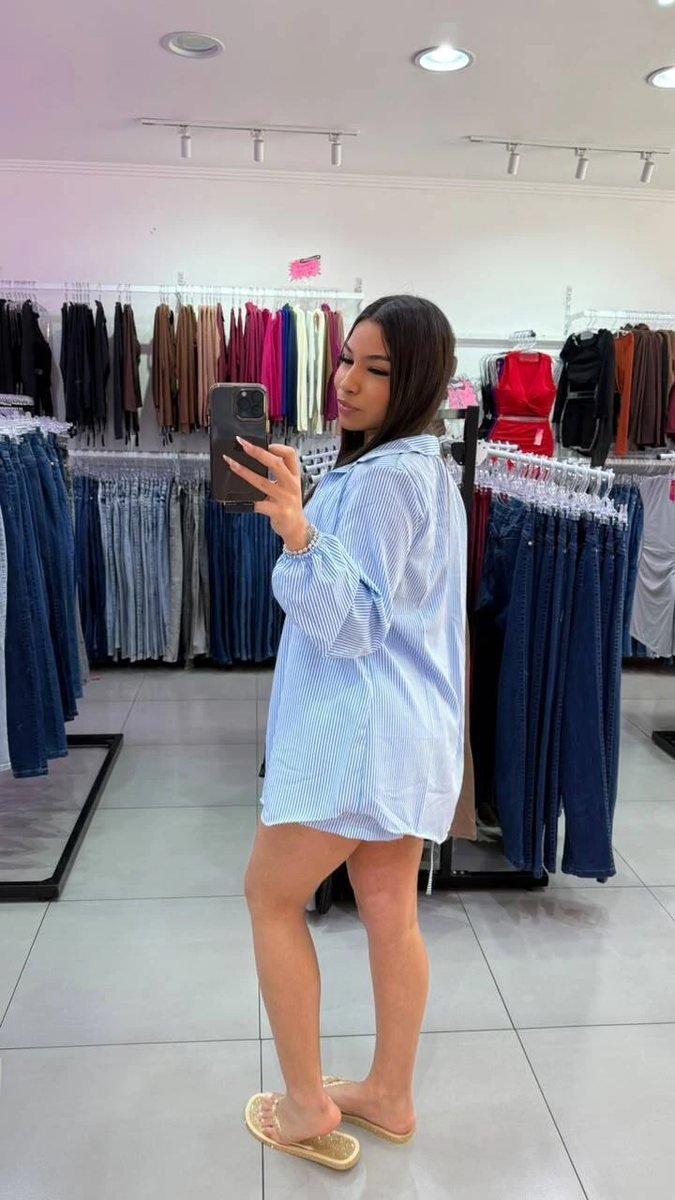 Conjunto Listrado 3 Peças Azul Claro Com Branco, foto 2