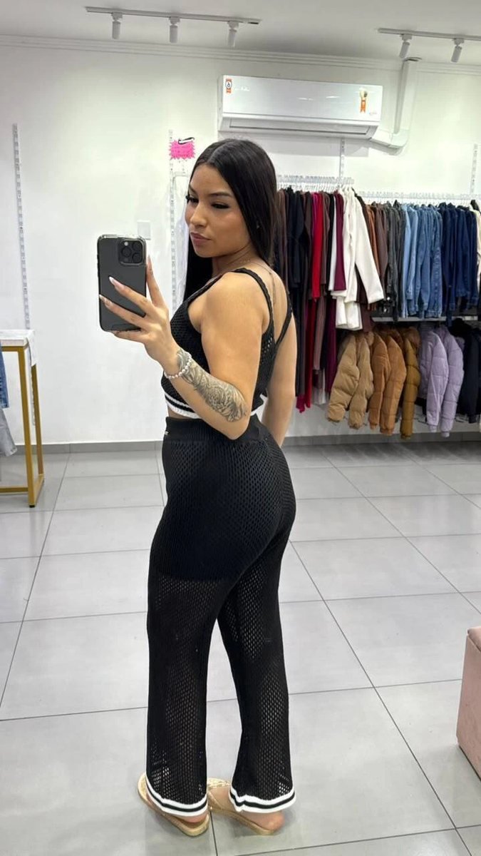Conjunto Luxxo Regata e Pantalona em Tricô Moda Praia Preto, foto 2