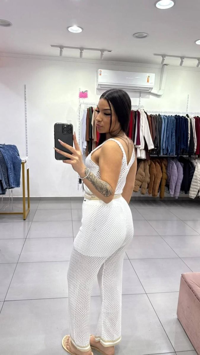 Conjunto Luxxo Regata e Pantalona em Tricô Moda Praia Branco, foto 2