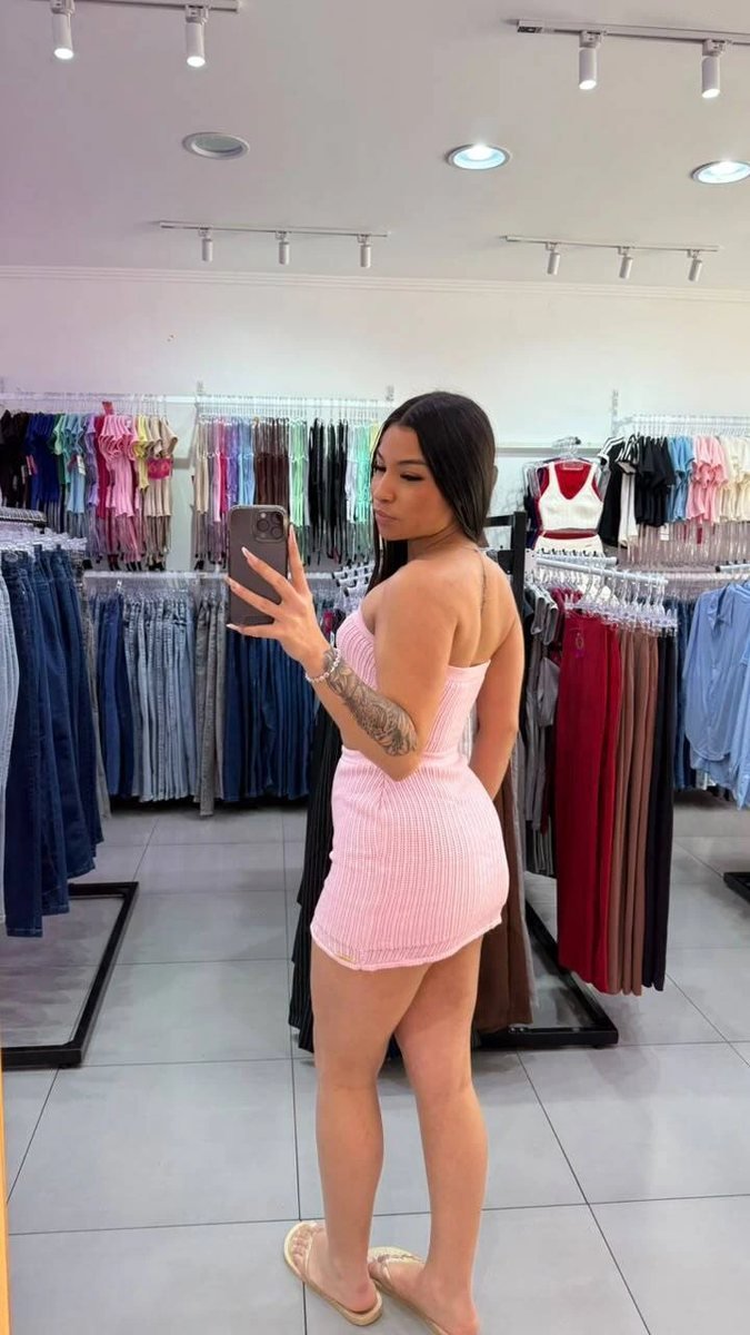 Conjunto Luxxo Em Tricô Cropped Tomara Que Caia e Saia Curta Rosa, foto 2
