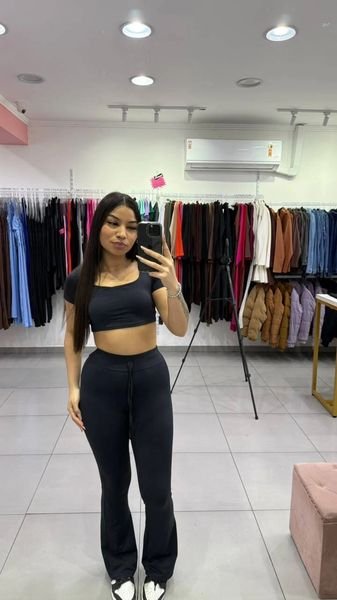 Conjunto Poliamida Gola Quadrada Com Calça Fler PRETO
