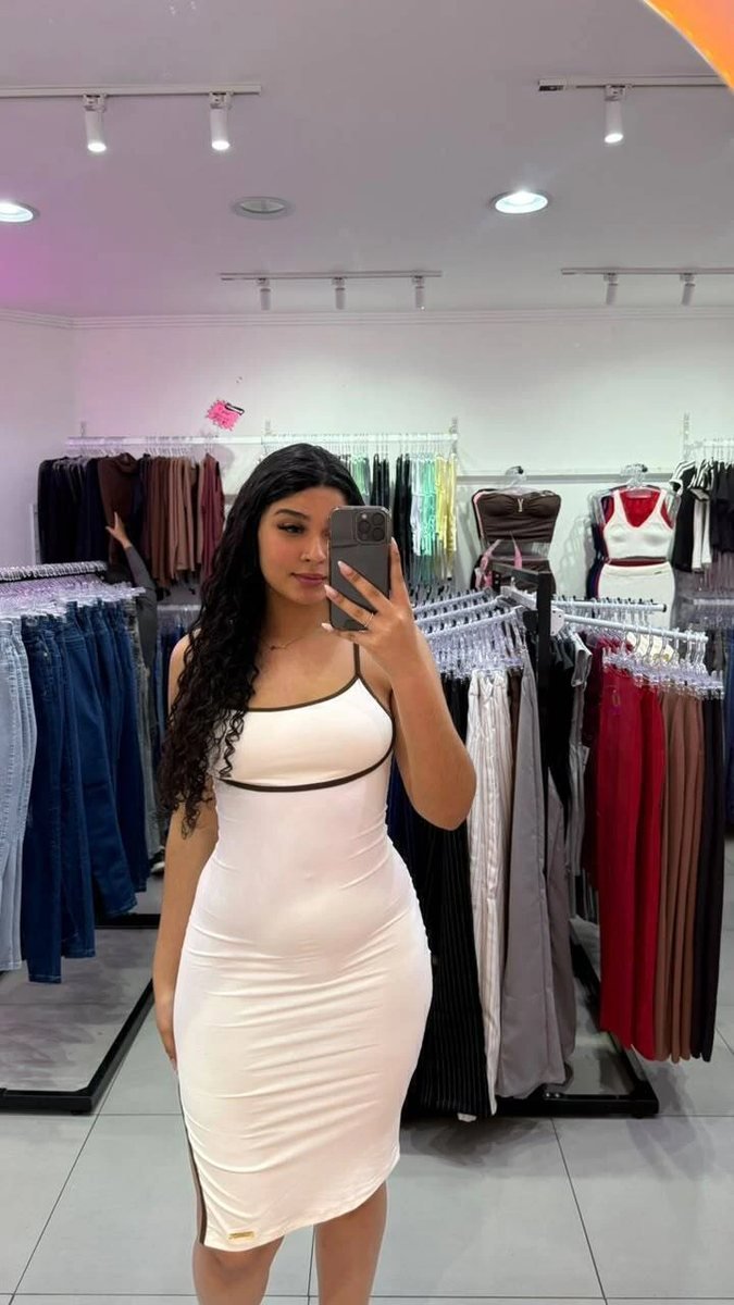 Vestido Luxxo Em Poliamida Mid Com Alcinha e Detalhe Na Costura Preto Com Branco