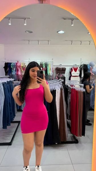 Vestido Luxxo Gola Quadrada Curto Com Bojo Rosa Pink