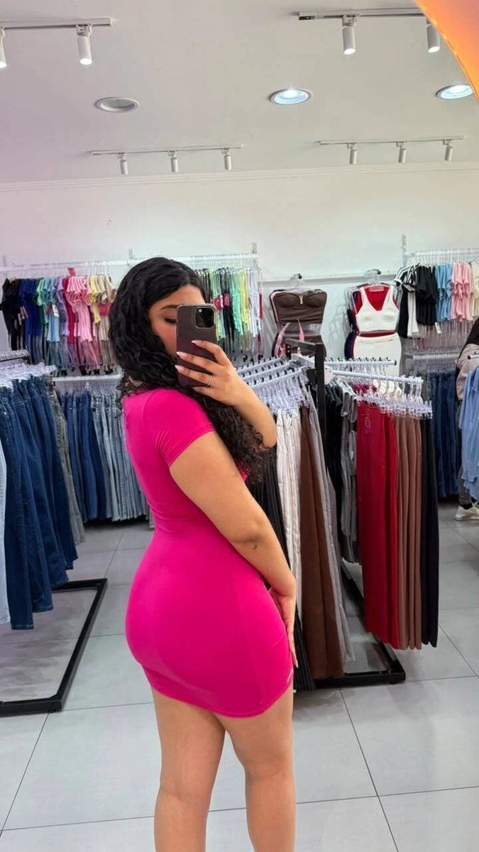 Vestido Luxxo Gola Quadrada Curto Com Bojo Rosa Pink, foto 2