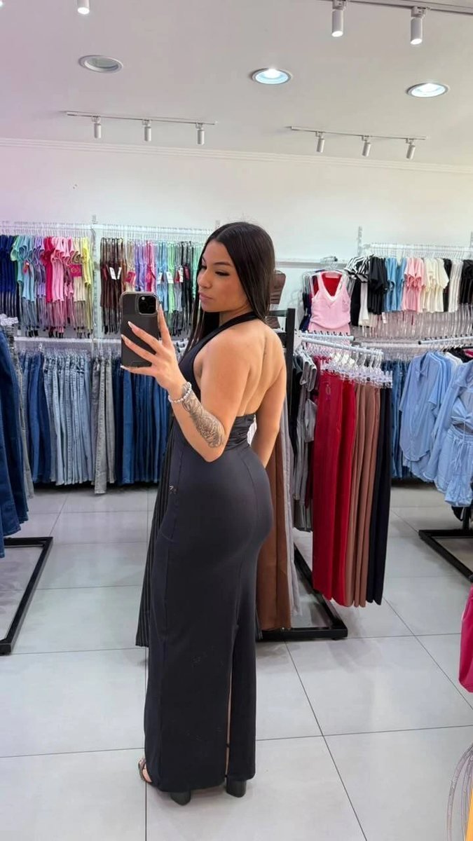 Vestido Luxxo Em Poliamida Com Decote E Joia Em Dourado E Costas Abertas Preto, foto 2