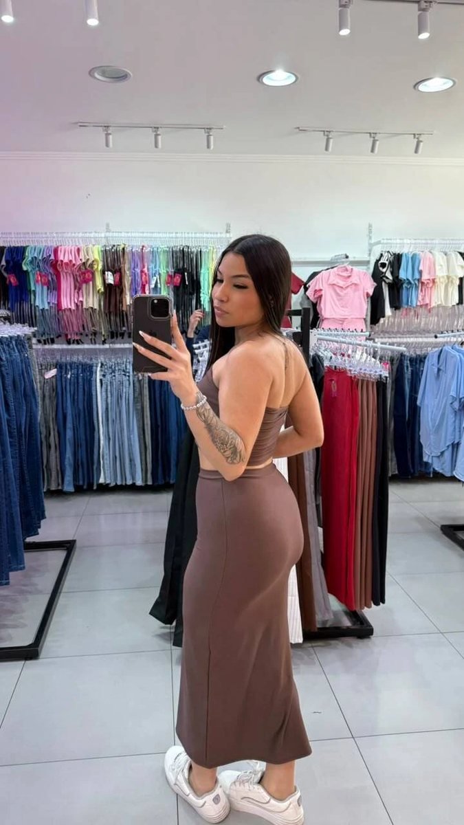 Conjunto Saia Longa Com Top Faixa De Suplex Marrom, foto 2
