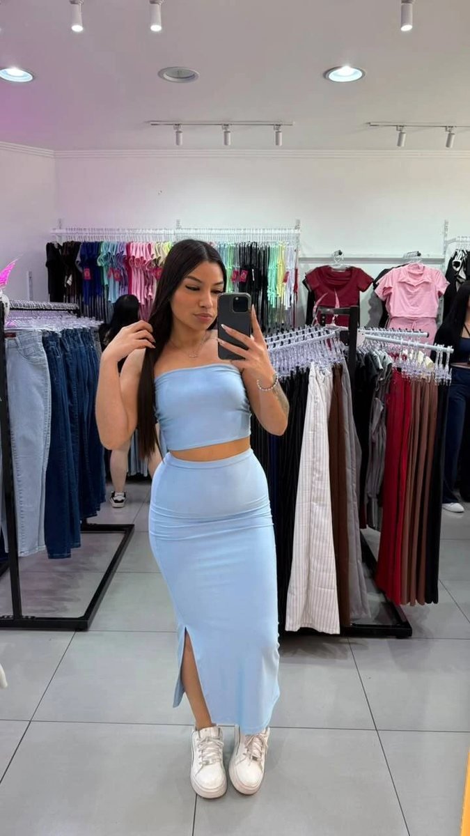 Conjunto Saia Longa Com Top Faixa De Suplex Azul, foto 2