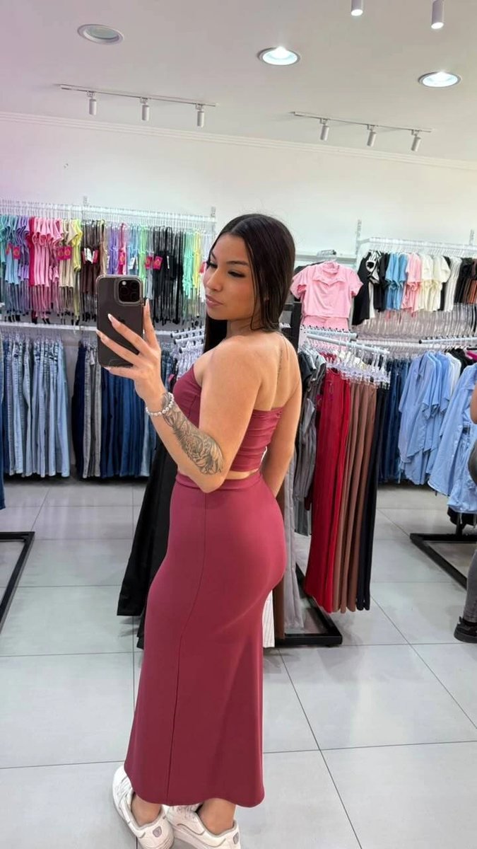 Conjunto Saia Longa Com Top Faixa De Suplex Vinho, foto 2