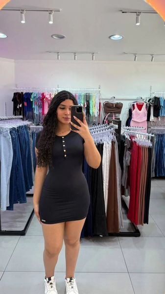 Vestido Luxxo De Poliamida Com Botões Dourados Preto