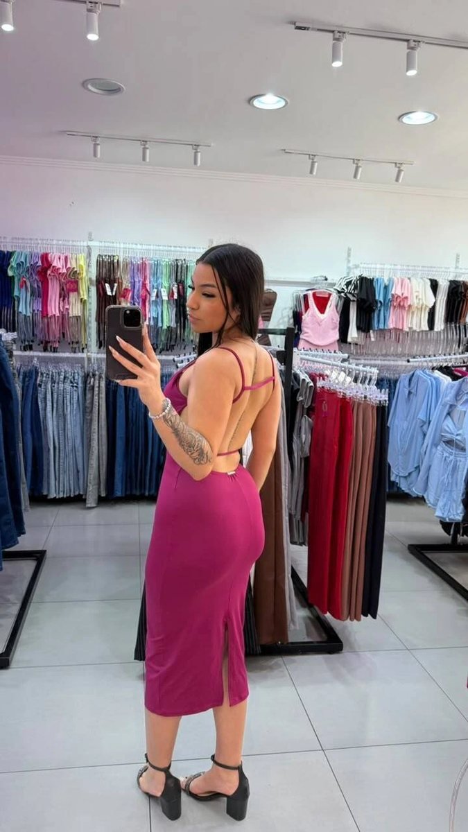 Vestido Luxxo Em Poliamida Com Costas Abertas E Bojo vinho, foto 2