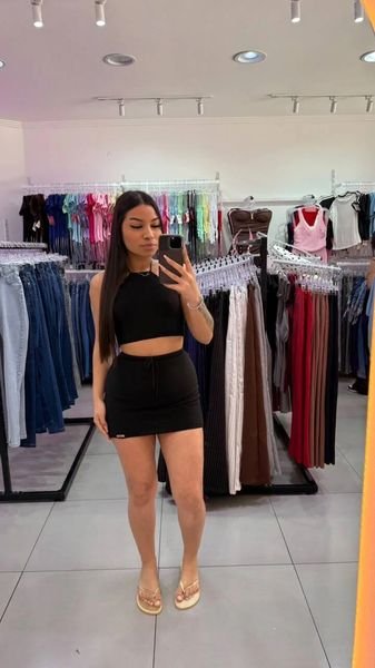Conjunto Luxxo Croped Com Ajuste No Pescoço E Na Cintura Preto