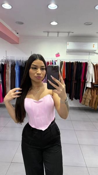 Corset Em Alfaiataria Com Bojo e Amarração Nas Costas Rosa