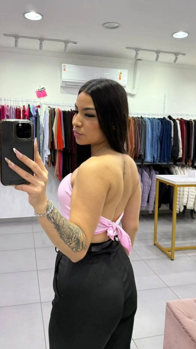 Corset Em Alfaiataria Com Bojo e Amarração Nas Costas Rosa, foto 2