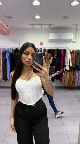 Corset Em Alfaiataria Com Bojo e Amarração Nas Costas Branco