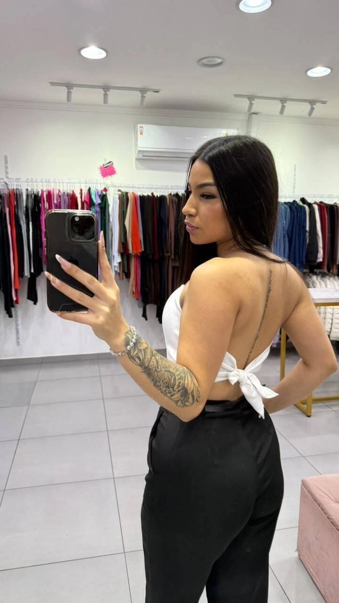 Corset Em Alfaiataria Com Bojo e Amarração Nas Costas Branco, foto 2