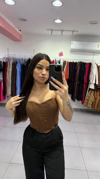 Corset Em Alfaiataria Com Bojo e Amarração Nas Costas Marrom