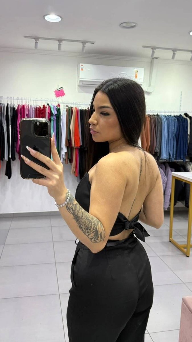 Corset Em Alfaiataria Com Bojo e Amarração Nas Costas Preto, foto 2