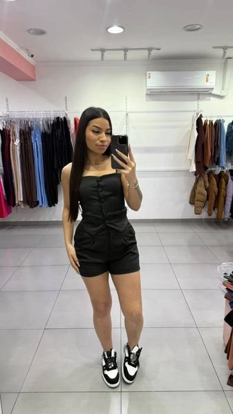 Conjunto Em Alfaiataria Alcinha Ajustavel Com Detalhe De Botões e No Bolso Preto SKU> 724