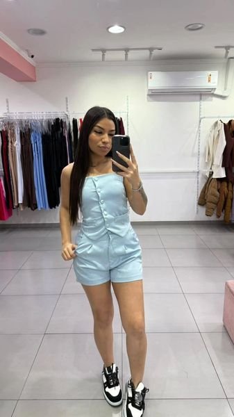 Conjunto Em Alfaiataria Alcinha Ajustavel Com Detalhe De Botões e No Bolso Azul SKU> 724