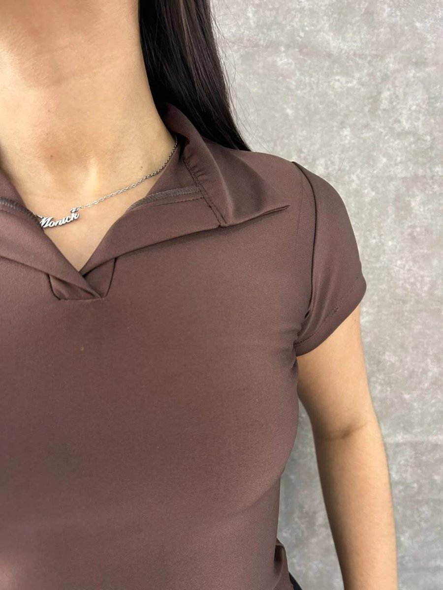 Blusa Gola Polo Em Suplex Marrom, foto 2
