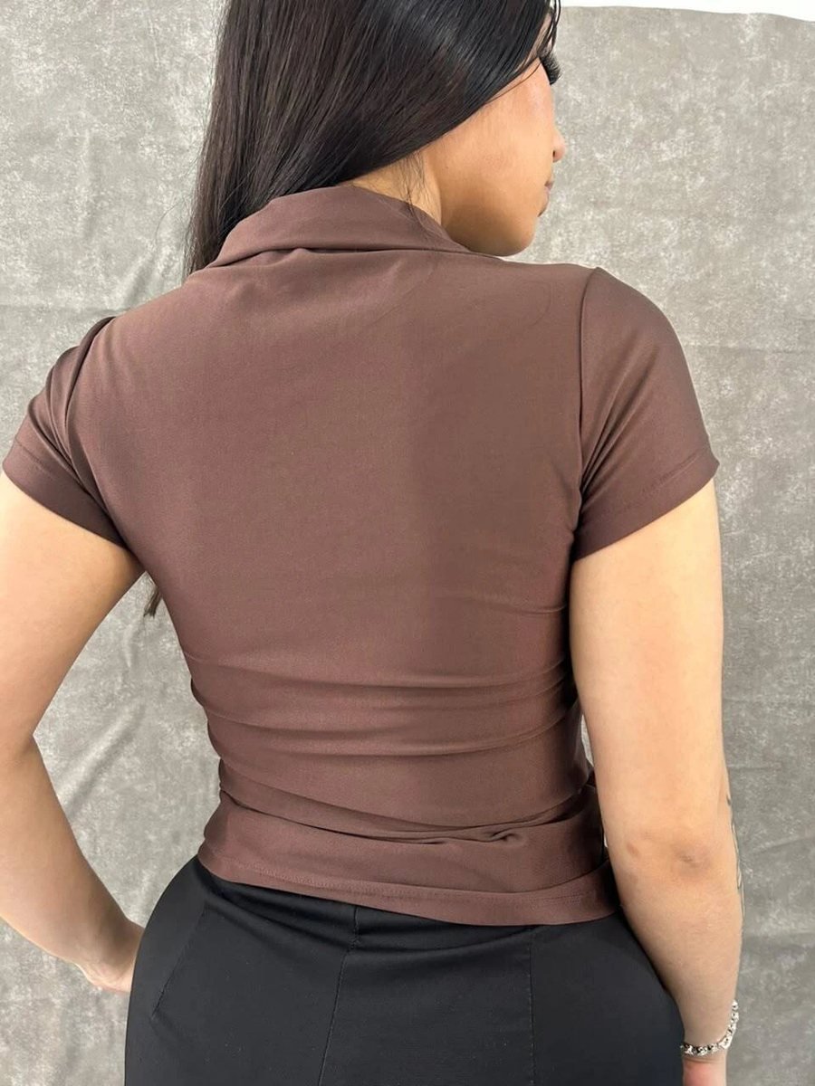 Blusa Gola Polo Em Suplex Marrom, foto 3