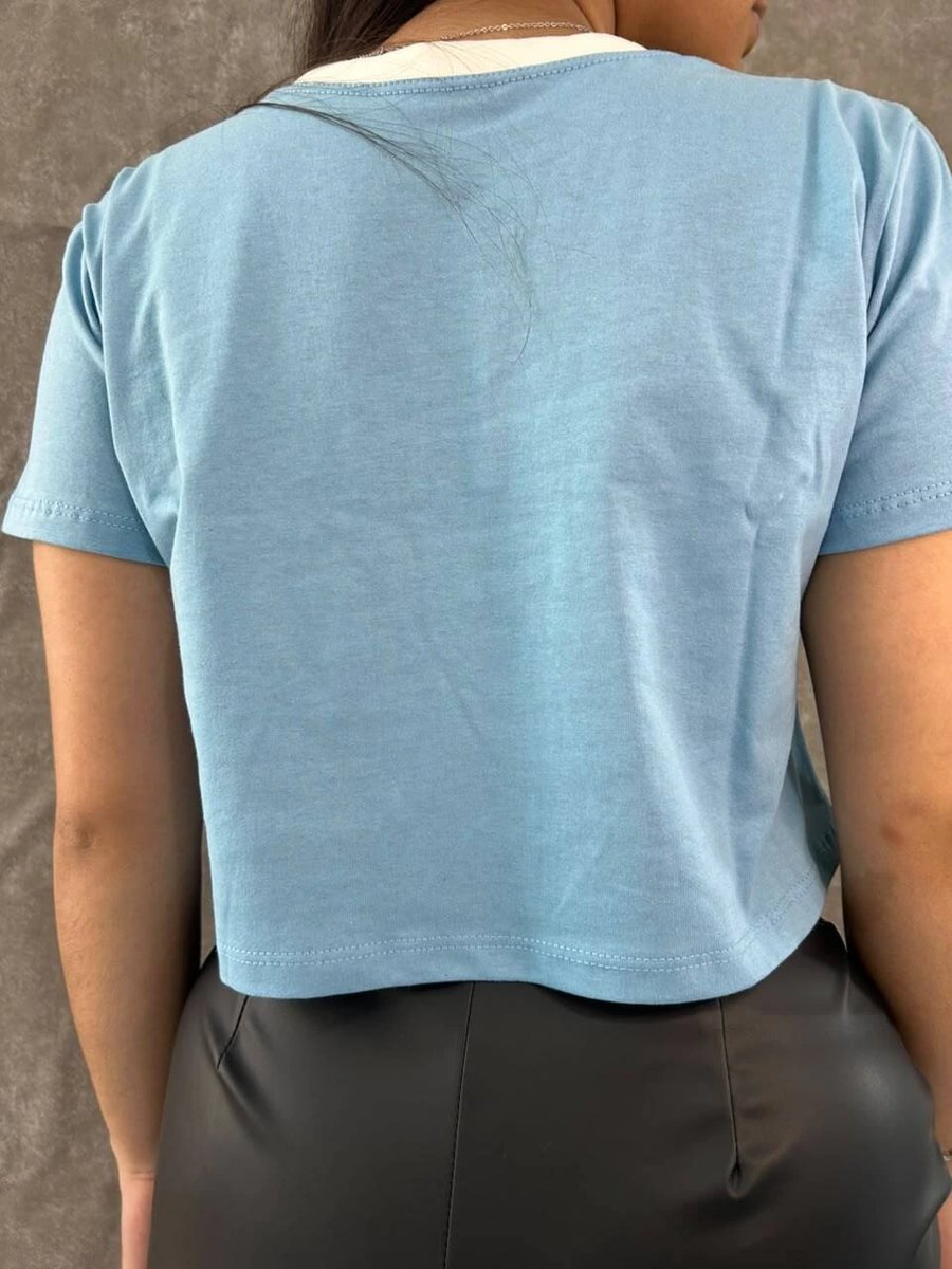 T-shirt Curta Los Angeles Azul Com Escrita Branca e Gola Branca, foto 3