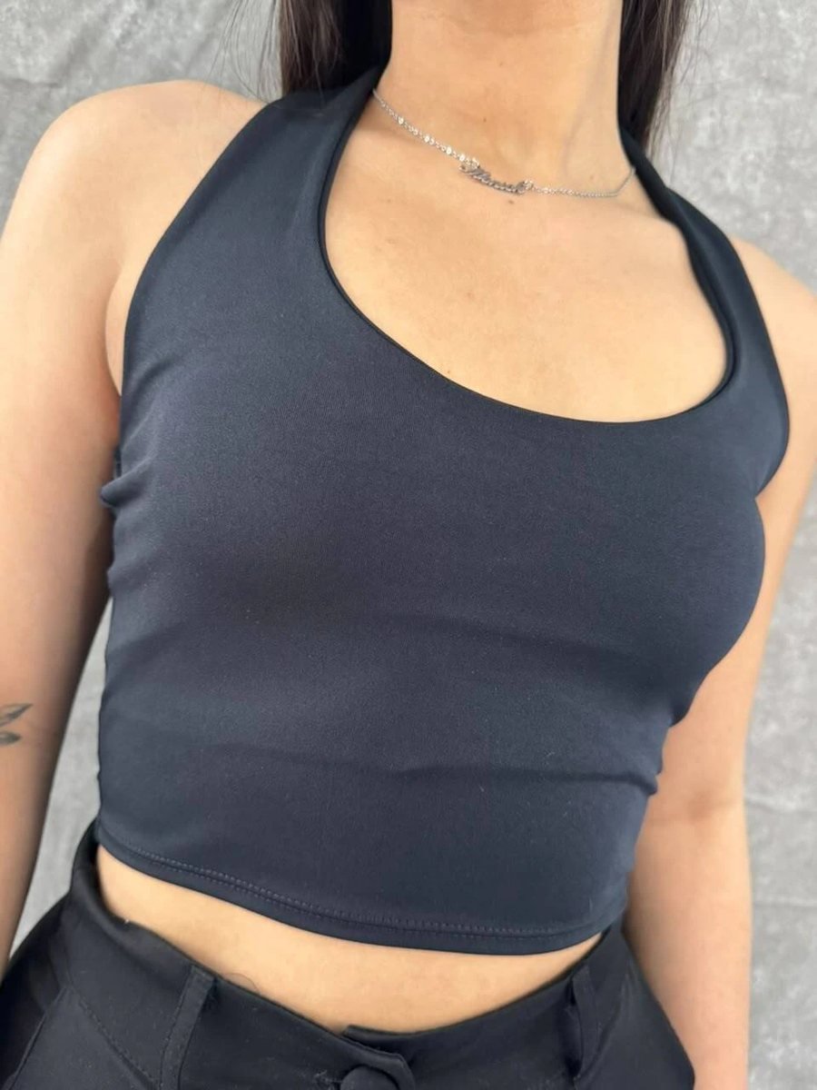 Cropped Estilo Clean Gola Redonda Com Costas Amostra Preto, foto 3