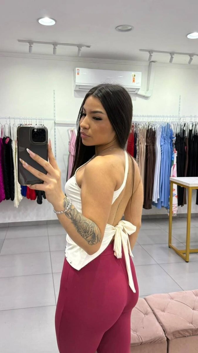 Blusa Assimétrica Com Costas Aberas E Strass Prata Off White, foto 2