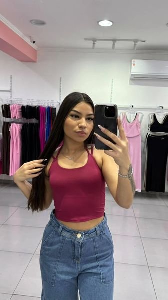 Cropped Poliamida Com Alcinha e Amarração Bordo