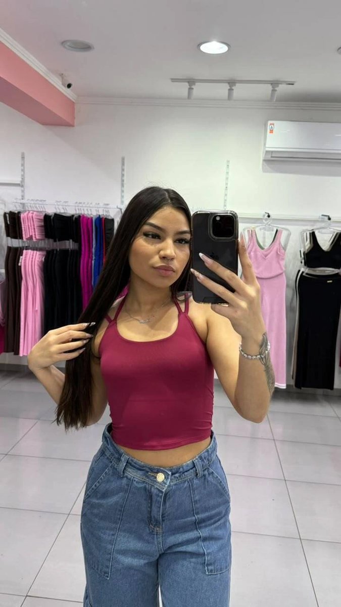 Cropped Poliamida Com Alcinha e Amarração Bordo