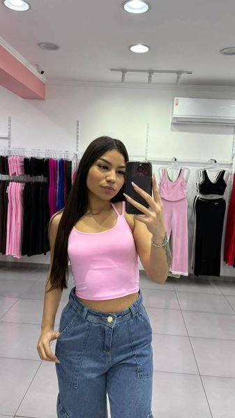 Cropped Poliamida Com Alcinha e Amarração Rosa