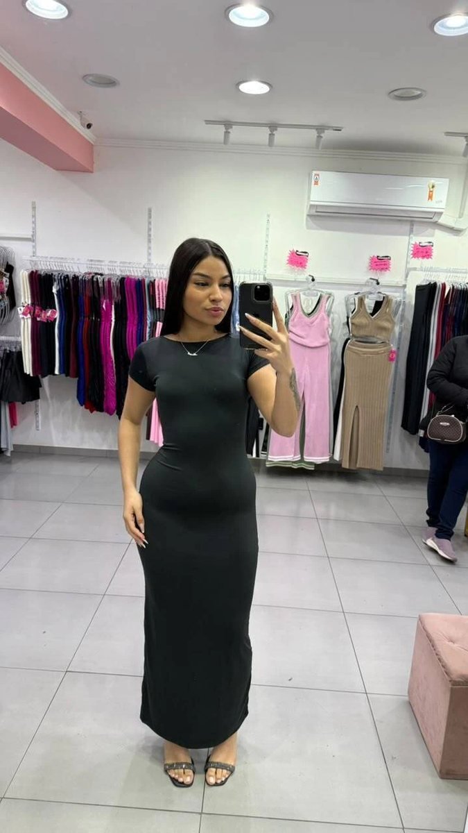 Vestido suplex Longo Costas Abertas PRETO