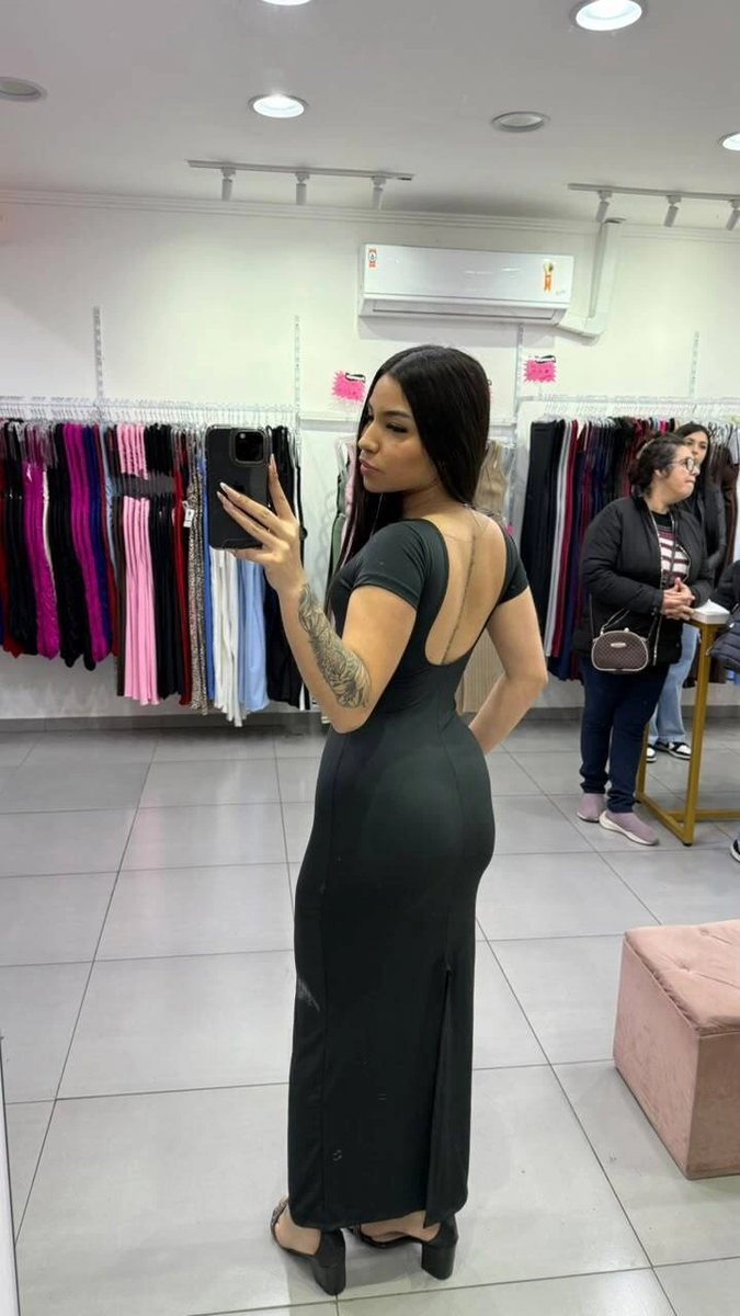 Vestido suplex Longo Costas Abertas PRETO, foto 2