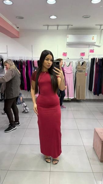Vestido suplex Longo Costas Abertas BORDO