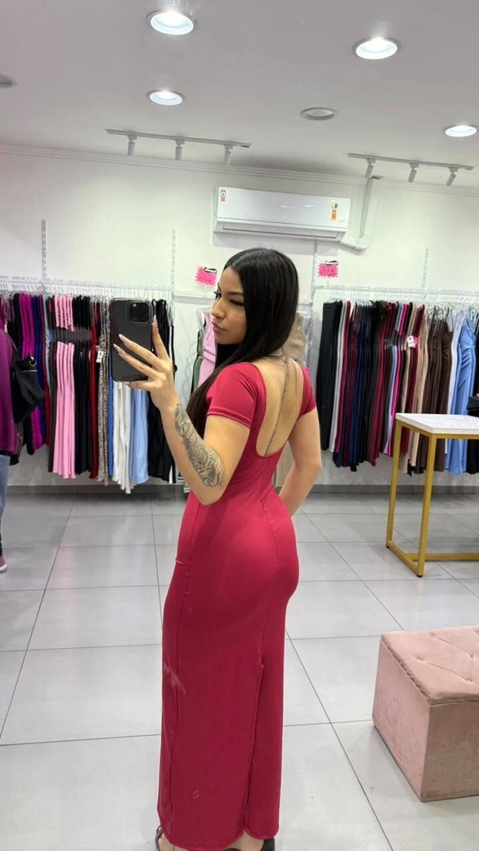 Vestido suplex Longo Costas Abertas BORDO, foto 2