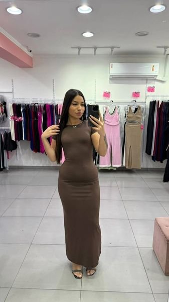 Vestido Suplex Longo Costas Abertas MARROM